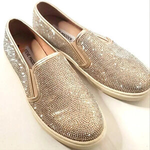 Steve Madden  Champagne Rinestone Slip on Platform Flat Sneaker Sz 7 US